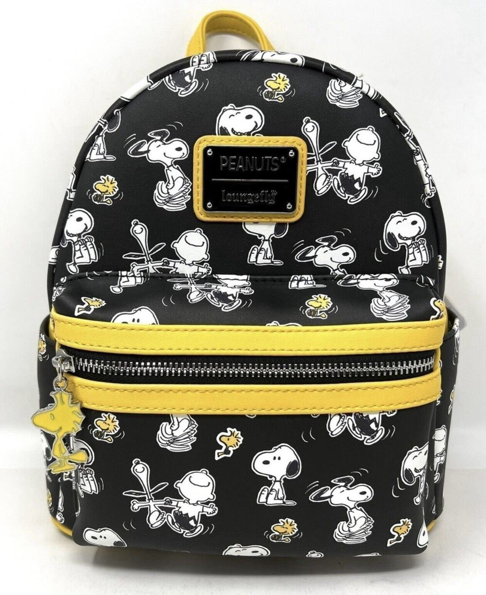 Loungefly Peanuts Snoopy Woodstock Charlie Brown Mini Backpack Black Yellow NWT